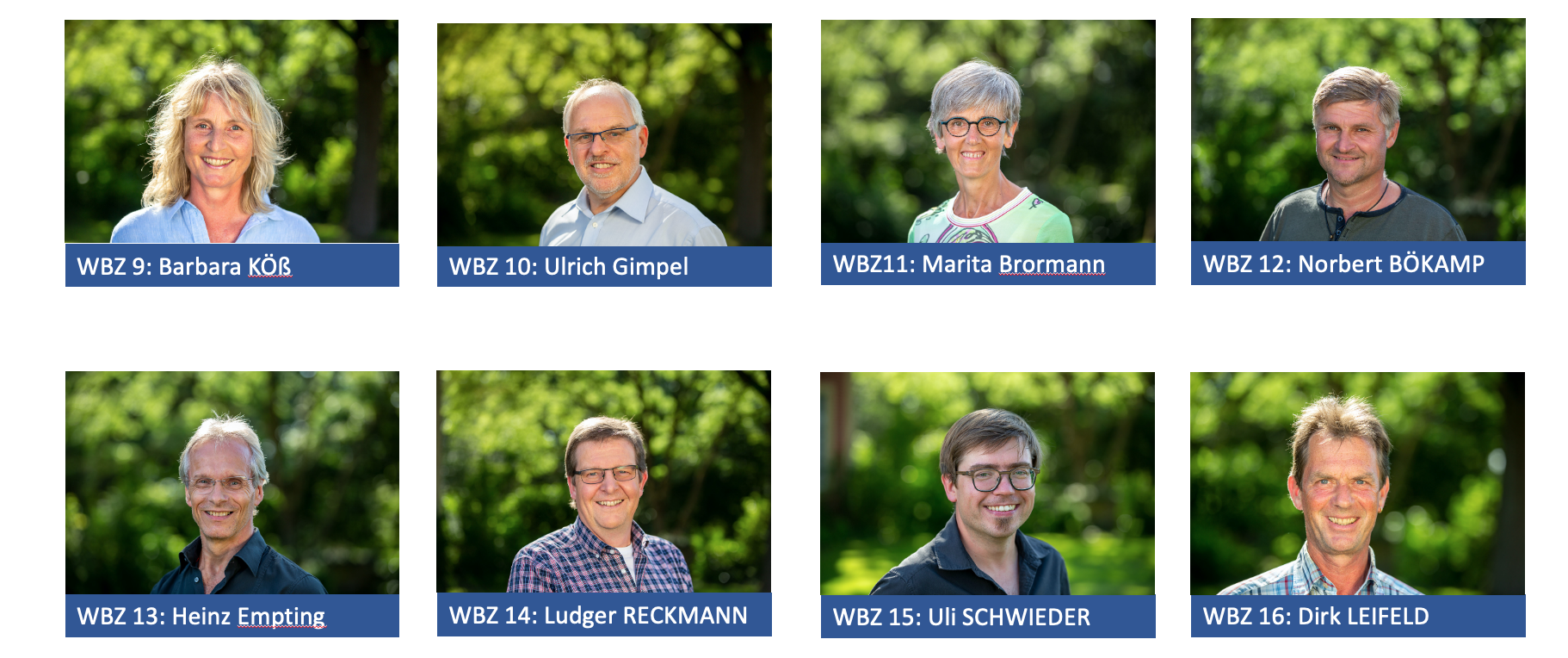 Kandidaten der Wahlbezirke 9 bis 16