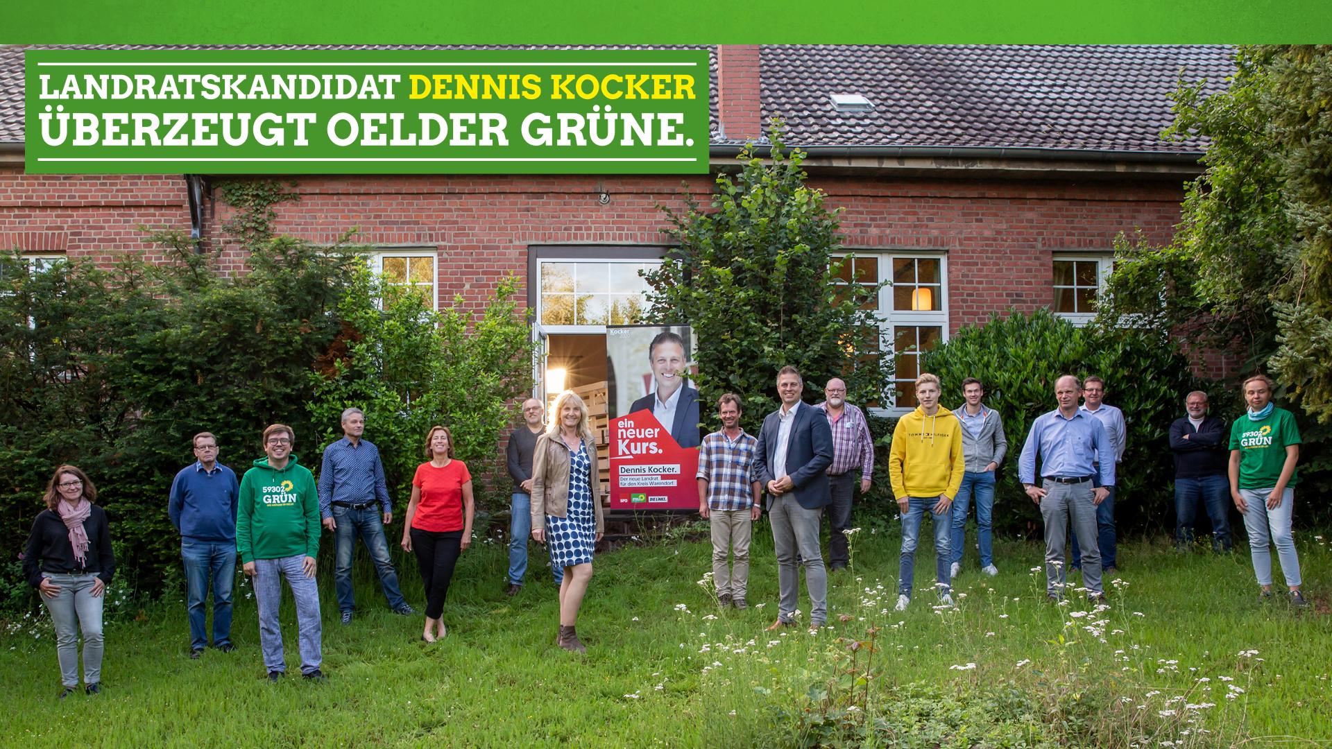 Der Landratskandidat von SPD, Grünen und Linken, Dennis Kocker (9. v. l.), stellte sich dem Oelder Ortsverband von Bündnis 90/Die Grünen in der Gaststätte Waldeslust vor.