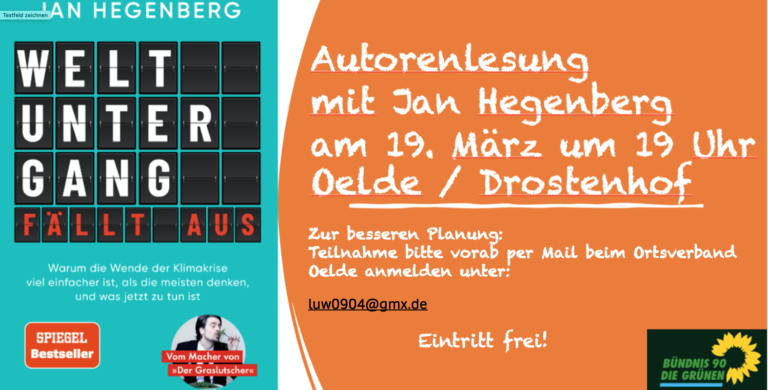 Weltuntergang fällt aus! Autorenlesung mit Jan Hegenberg am 19. März im Drostenhof